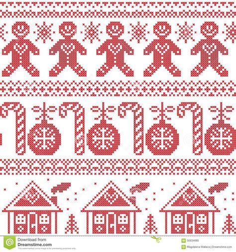 Candy Ginger, Winter Houses, Motif Fair Isle, Ginger House, Red Cross Stitch, Norwegian Christmas, Bread Man, Cross Stitch Border Pattern, Christmas Vector