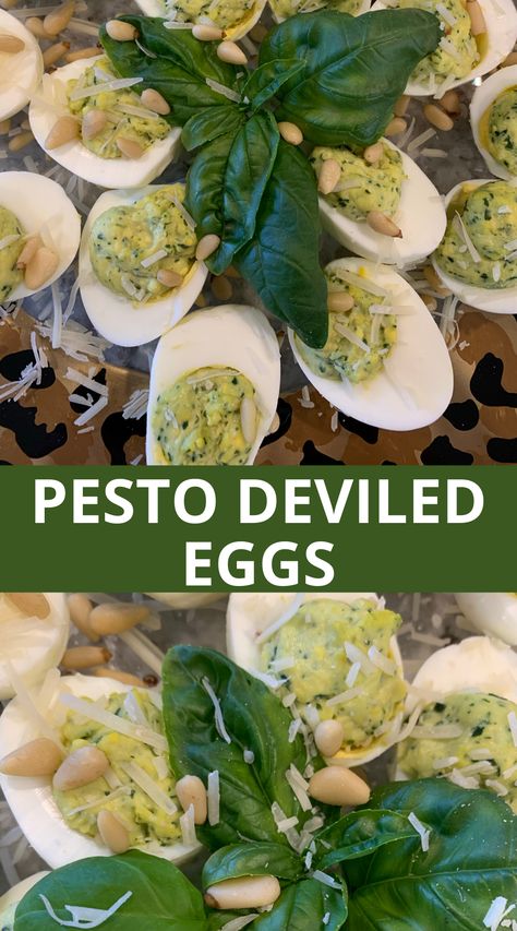 pesto deviled eggs What To Do With Pesto, Pesto Deviled Eggs, Deviled Eggs Recipes, Filled Eggs, Devilled Eggs Recipe, Fancy Appetizer Recipes, Deviled Egg Recipes, Ham Salad Recipes, Devil Eggs