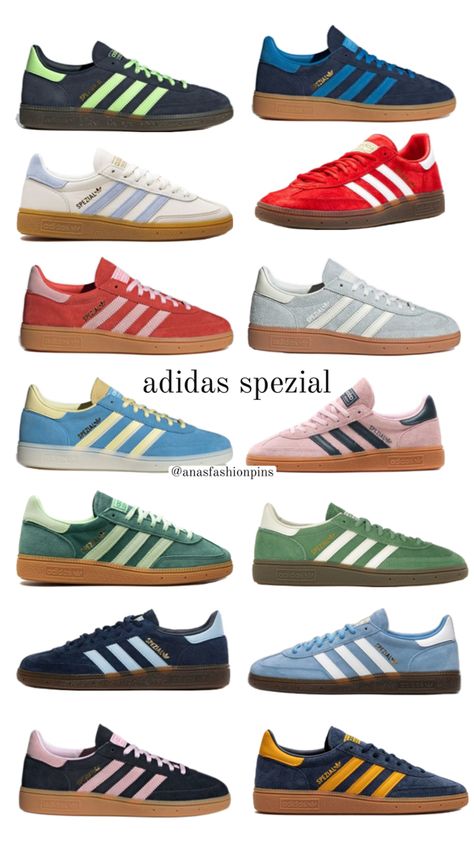 shoe selection, inspiration, sneakers, adidas, colorful, trendy, aesthetic New York Clothes, Shoes Outfit Fashion, Shoe Wishlist, Adidas Spezial, Trendy Aesthetic, Sneakers Adidas, Hype Shoes, Colorful Shoes, Aesthetic Shoes