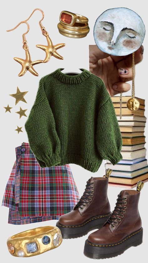 Whimsy look #whimsical #books #soft #knitwear #cute #fashion #look #librarian Whimsical Clothing Aesthetic, Soft Academia Outfits, Soft Academia Outfit, Whimsical Outfit Aesthetic, Bookworm Aesthetic Outfit, Library Aesthetic Outfit, Bookworm Outfit, Bookworm Fashion, Witch Aesthetic Outfit