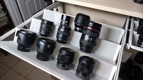 Six DIY gear storage ideas in under two minutes - DIY Photography Camera Equipment Storage, Gear Storage Ideas, Ted Forbes, Photography Gear Storage, Equipment Storage Ideas, Photography Equipment Storage, Camera Organization, Camera Gear Storage, Camera Gear Organization