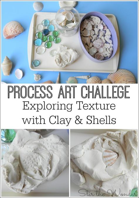 Process Art Challenge: Exploring Texture with Clay & Shells! Clay And Shells, Summer Preschool Themes, Clay Activity, Summer Activities For Toddlers, Ocean Theme Preschool, Animal Activities For Kids, Fish Activities, Montessori Diy, Montessori Art