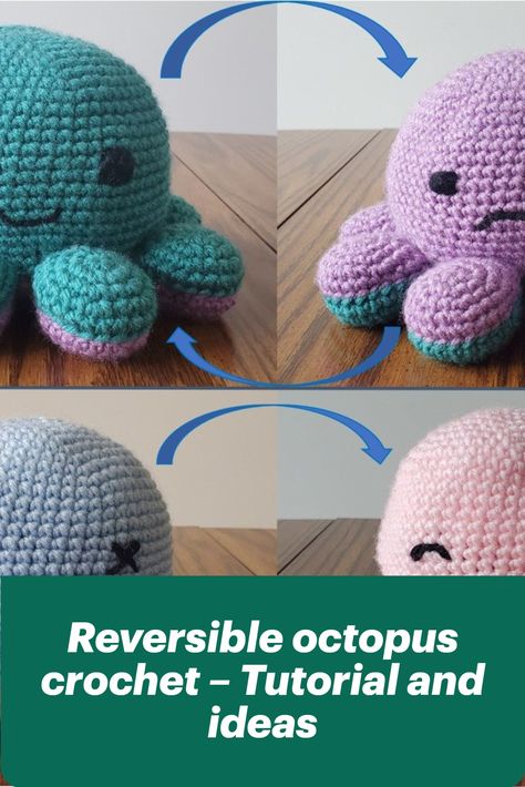 Reversible octopus crochet. #crochet #crochetideas #crochetpatterns #reversibleoctopuscrochet #reversibleoctopuscrochettototial #reversibleoctopuscrochetideas Large Crochet Octopus Free Pattern, Crochet Reversible Octopus Free Pattern, Reversible Octopus Crochet Pattern, Crochet Reversible Octopus, Octopus Crochet Pattern Free, Reversible Octopus, Chunky Yarn Crochet, Octopus Crochet, Octopus Crochet Pattern