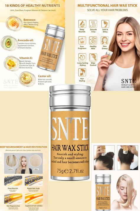 Samnyte Hair Wax Stick, Wax Stick for Hair Slick Stick, Hair Wax Stick for Flyaways Hair Gel Stick Non-greasy Styling Cream for Fly Away & Edge Control Frizz Hair 2.7 Oz Slick Stick For Hair, Hair Sleek Stick, Wax Hair Stick, Slick Straight Hair, Wax Stick For Hair, Samnyte Hair Wax Stick, Stick For Hair, Slick Stick, Hair Slick