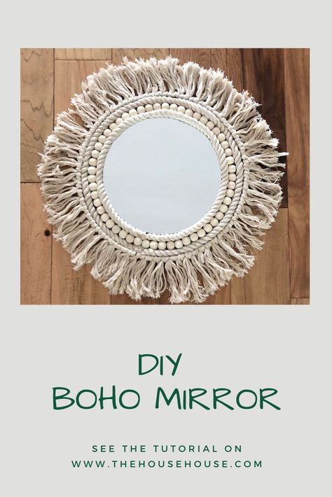 See how easy it is to make this fabulous Boho Chic Mirror, using almost everything from the Dollar Tree. Round Mirror Decor Ideas Diy, Boho Mirror Diy, Macrame Mirrors, Diy Round Mirror, Diy Boho Wall Decor, Macrame Mirror Wall Hanging, Dollar Tree Mirrors, Spiegel Diy, Round Mirror Frame