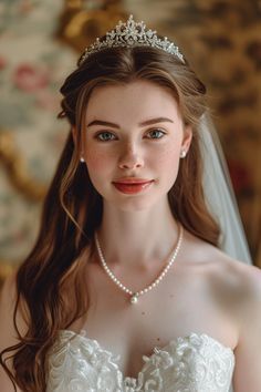 Wedding Dress Hair Down, Wedding Hairstyles With Veil And Tiara, Unique Bridal Looks, Wedding Dress Hairstyles, Wedding Bride Hairstyles, Bridesmaid Wedding Hair, Royal Hairstyles, Wedding Hair Ideas, Sanggul Modern