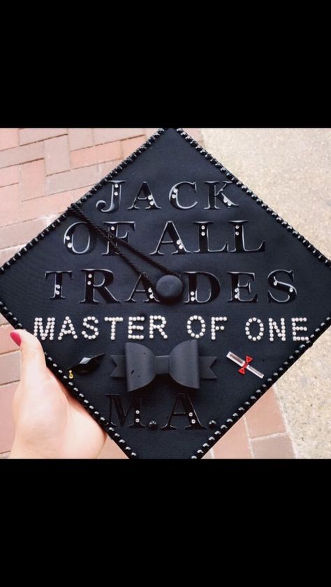 Masters Graduation Cap #jackofalltrades // follow us @motivation2study for daily inspiration Masters Graduation Cap, Degree Cap, Mba Graduation, Masters Degree Graduation, Graduation Cap Ideas, College Grad Cap Ideas, Masters Graduation, Graduation Cap Decoration Diy, College Graduation Photoshoot