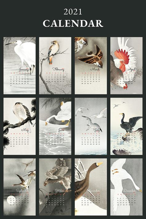 2021 calendar printable template psd set Japanese bird remix from Ohara Koson | premium image by rawpixel.com / sasi Japanese Calendar, Calendar Design Template, 달력 디자인, Japanese Bird, Chinese Calendar, Schedule Printable, Watercolor Vintage, Ohara Koson, Calendar Ideas