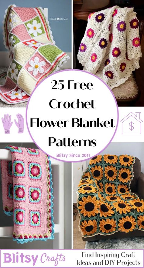 25 Free Crochet Flower Blanket Patterns (Easy Pattern) Crochet Flower Blanket Patterns, Floral Crochet Pattern, Crochet A Flower, Crochet Flower Blanket, Potholder Patterns, Crochet Blanket Afghan, Floral Blanket, Flower Blanket, Crochet Daisy