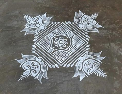 White Rangoli, Deepam Rangoli, Rangoli Designs Videos, Indian Rangoli Designs, Easy Rangoli Designs Videos, Very Easy Rangoli Designs, Rangoli Designs Simple Diwali, Rangoli Designs Photos, Alpona Design