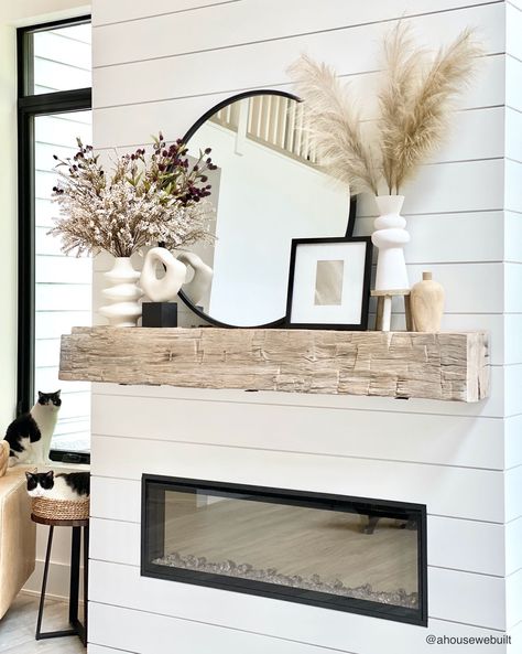 LTK 策划的 Hub 37" Modern and Contemporary … Mantle Decor Modern, A House We Built, Mirror Over Fireplace, Chimney Decor, Farmhouse Mantle, Living Room Fireplace, Living Room Mantel, Fireplace Mantle Decor, Room Fireplace