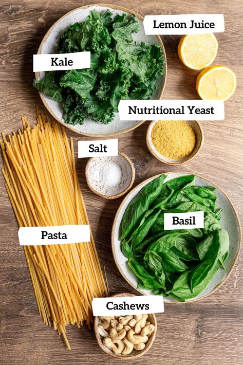 Vegan Kale Cashew and Basil Pesto Pasta Pasta With Kale, Kale Pesto Pasta, Pesto Spaghetti Squash, Cashew Pesto, Nut Free Pesto, Vegan Pesto Pasta, Basil Pesto Pasta, Healthy Pesto, Vegan Diet Recipes