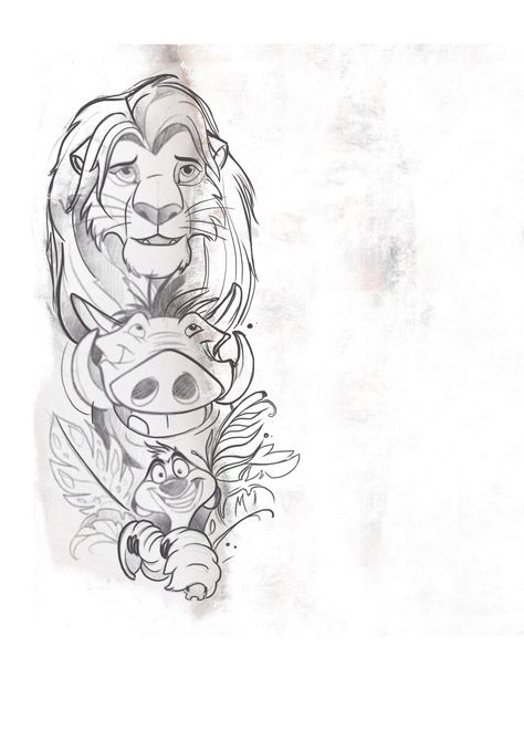 Lion King Tattoo Design, Disney Characters Tattoos, Alas Tattoo, Disney Sleeve Tattoos, Lion King Tattoo, Disney Sleeve, Lion King Drawings, King Tattoos, Muster Tattoos