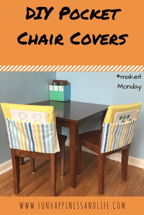 DIY Pocket Chair Cover - Fun Happiness & Life Classroom Chair Covers, Kids Craft Area, Seat Sacks, Kids Craft Tables, Chair Pockets, Diy Chair Covers, Classroom Chair, Diy Pocket, Chair Back Covers