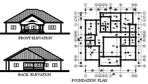 4 BHK House Foundation Plan And Elevation Design DWG File - Cadbull Cottage Ranch Homes, House Foundation Plan, Mansion Modern, Craftsman House Designs, Flat House Design, Foundation Plan, Plan And Elevation, Modern Bungalow House Plans, Drawing House Plans