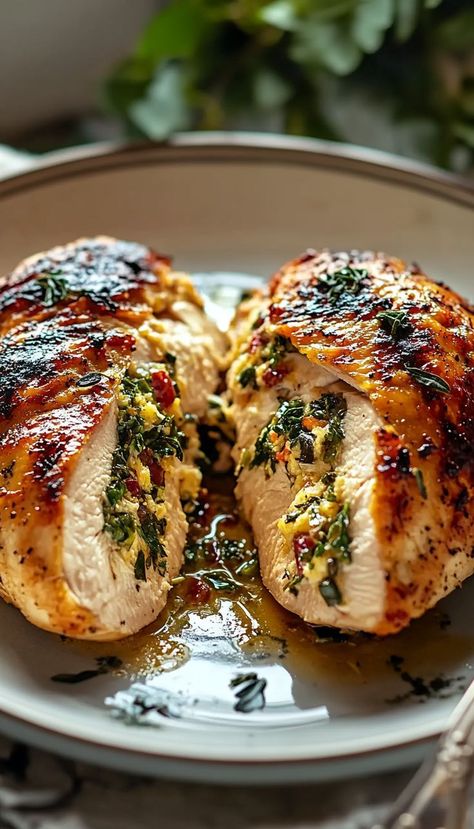 Special Chicken Recipes, Chicken Thanksgiving Dinner, Stuffed Chicken Thighs Baked, December Dinner Recipes, Restaurant Dinner Recipes, Gourmet Christmas Dinner, Chicken And Goat Cheese Recipe, Luxury Food Dinners, Boursin Stuffed Chicken