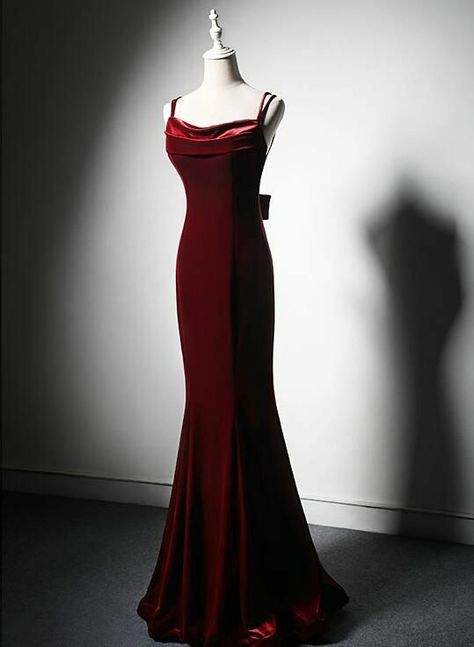 Long Red Elegant Dresses, Deep Red Evening Gown, Prom Dresses Red Velvet, Wine Red Party Dress, Designer Evening Gowns Classy, Red Velvet Evening Dress, Prom Dress Dark Colors, Dark Red Hoco Dress Long, Dark Red Mermaid Dress