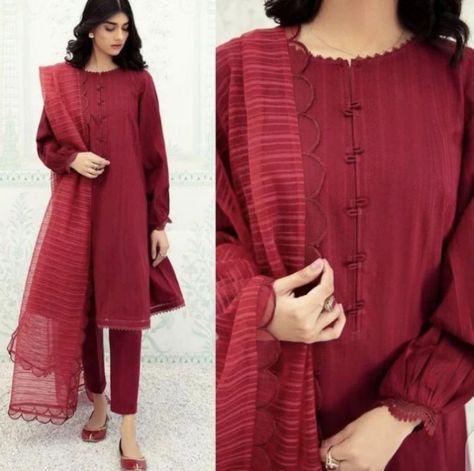 Simple dress designs Boat Neck Kurti Design Cotton, Solid Kurta Designs, Simple Cotton Kurti Designs Latest, Kurti Neck Designs Latest Fashion, Embroidered Kurtis, Simple Suit, Suit Neck, Plazzo Suits, Latest Dress Design