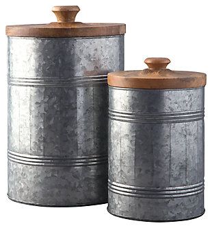 Divakar Jar (Set of 2), , large Farmhouse Entry Table, Kitchen Canister Set, Ashley Furniture Homestore, Large Jar, Industrial Farmhouse, Kitchen Canisters, Modern Farmhouse Decor, Galvanized Metal, Canister Sets