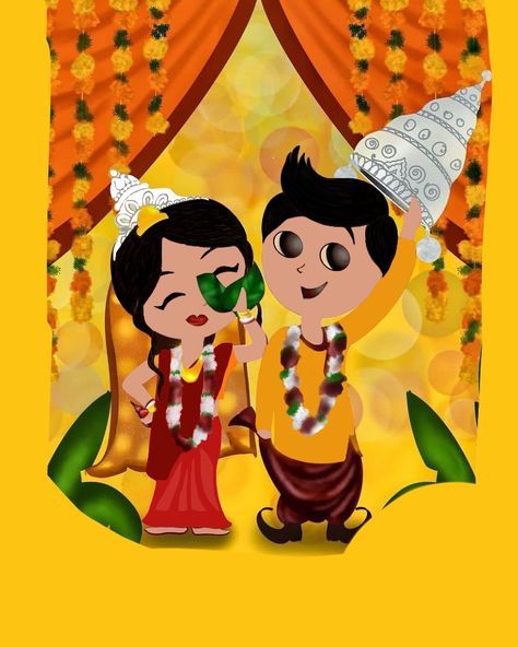 Bengali Wedding Couple Cartoon, Bengali Bride Cartoon, Wedding Kulo Painting Ideas, Bengali Bride And Groom Cartoon, Bengali Bride Groom Illustration, Bengali Wedding Invitation Cards, Bengali Wedding Illustration, Kulo Design, Bengali Wedding Card