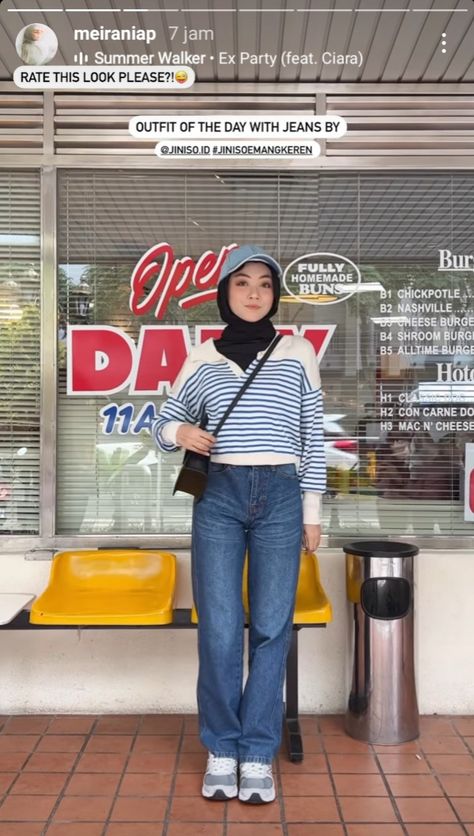 Ootd Boyfriend Jeans Hijab, Ootd Hijab Casual Jeans, Ootd Hijab Jeans, Outfit Bali, Jeans Hijab, Style Hijab Simple, Ootd Jeans, Outfit Hijab Casual, Ootd Hijab Casual