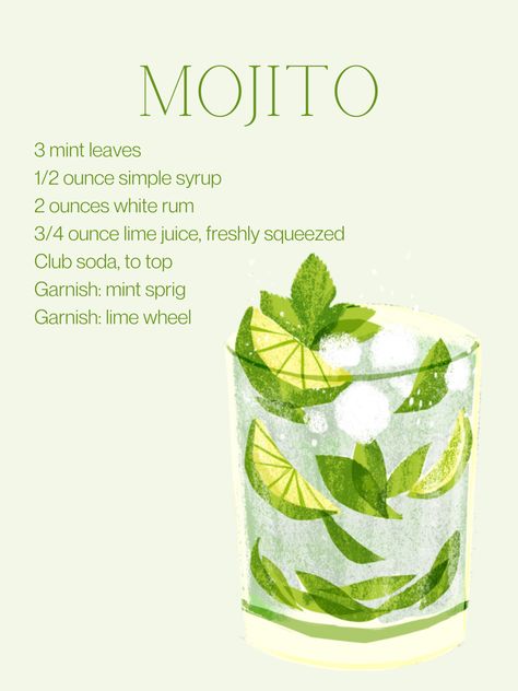 #mojito #cocktail #cocktailrecipe Mojito Signature Drink Wedding, Mojito Cocktail Aesthetic, Mojito Graphic Design, Traditional Mojito Recipe, Mojito Art Print, Mojito Cocktail, 21st Party, Mint Sprig, Mojito Recipe