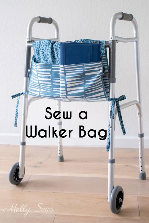 Walker Caddy Tutorial - Melly Sews Walker Bag Pattern Free Sew, Sewing Walker Caddy, Mobility Walker Bag Pattern, Bag For Walker Free Pattern, Diy Walker Bag Free Pattern, Wheelchair Bags How To Make, Walker Caddy Pattern Free Easy, Walker Bags Pattern Free, Walker Bag Pattern Free Easy