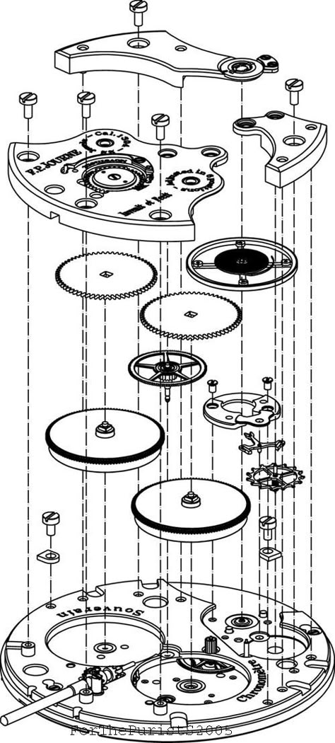 Gear Drawing, Watches And Bracelets, Watch Mechanism, Exploded View, Watch Gears, Clock Repair, Skeleton Watches, Clock Parts, Amazing Watches