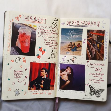 just a cute idea for ur bullet journal page 💘 School Memories Scrapbook, Bullet Journal Page, Journal Inspiration Writing, Music Journal, Bulletin Journal Ideas, Memory Journal, Scrapbook Book, Art Journal Therapy, Cute Journals