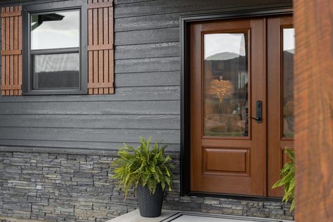 Dark & Moody with Mixed Materials - Diamond Kote® Building Products Diamond Kote Siding, Siding Styles, Exterior House Siding, Colonial House Exteriors, Exterior Color Palette, Greek Revival Home, Siding Trim, Porch Posts, Lap Siding