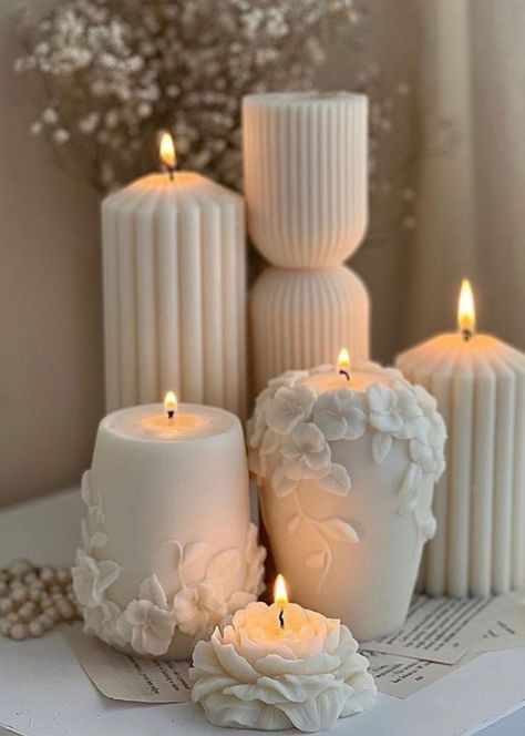 White Beige Aesthetic, Beige Candles, Candles White, Minimalist Candles, Aged Cheese, Candle Crafts Diy, Candle Ideas, Creative Candles, Aesthetic Candles