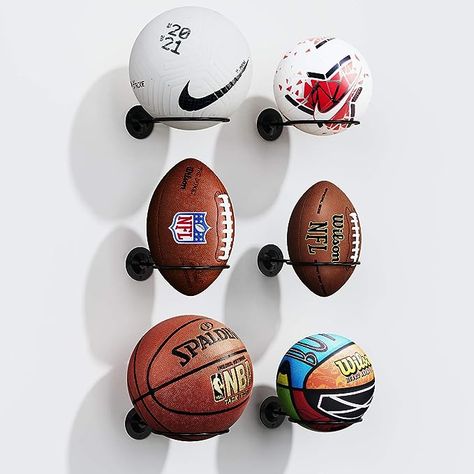 S SUCHEK Basketball Holder Wall Mount, Ball Holder Wall Mount, Ball Display Wall Storage for Basketball, Soccer Ball, Volleyball, Football, Rugby Kids Sports Bedroom, Soccer Themed Bedroom, Basketball Holder, Soccer Bedroom, Sports Themed Bedroom, Ball Volleyball, Sports Room Boys, Boy Sports Bedroom, Basketball Bedroom