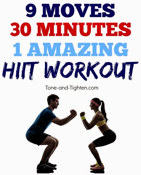 Amazing 30-minute HIIT workout you can do at home! Burns 300+ calories! #workout from Tone-and-Tighten.com 30 Minute Workout Hit, Hit Workouts, 30 Minute Hiit Workouts, 30 Minute Hiit, Lose 5 Pounds, Hiit Workouts, 300 Calories, High Intensity Interval Training, Interval Training