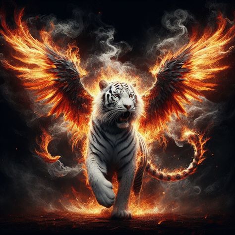 Tiger With Wings, Tiger Wings, White Tiger, Animal Drawings, Pixel Art, Phoenix, White