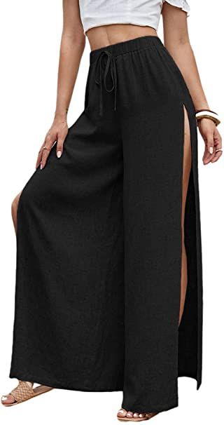 Soft Pants Outfit, Wide Leg Casual Pants, Pants Elegant, Chic Evening Dress, Split Pants, Side Pants, Long Skirt Outfits, High Waist Wide Leg Pants, Casual Wide Leg Pants