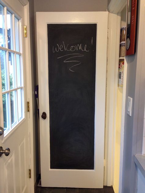 Chalk board door in the kitchen! Chalkboard Pantry Doors, Kitchen Corner Pantry, Corner Pantry Cabinet, Kitchen Pantry Doors, Chalkboard Door, Corner Pantry, Pottery Barn Inspired, Kitchen Corner, Kitchen Door