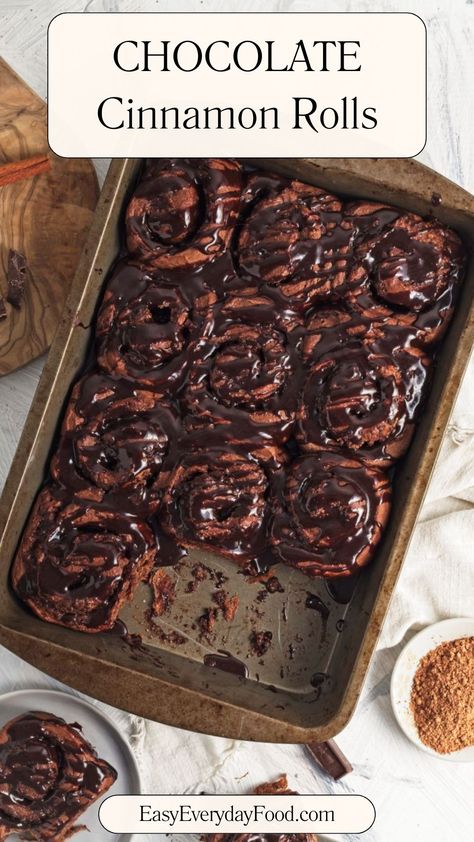 Chocolate Cinnamon Rolls Pinterest pin. Vegan Chocolate Cinnamon Rolls, Chocolate Cinnamon Rolls Homemade, Hot Chocolate Cinnamon Rolls, Cinnamon Rolls Vegan, Chocolate Cinnamon Rolls, Best Cinnamon Roll Recipe, Cinnamon Roll Frosting, Chocolate Rolls, Crescent Roll Dessert