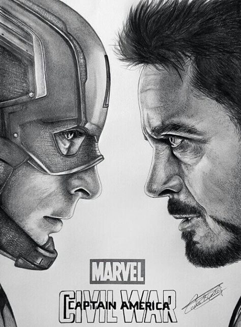 Captain America Sketch, Iron Man Vs Captain America, Iron Man Drawing, Images Pop Art, Marvel Art Drawings, Avengers Drawings, Pencil Sketch Portrait, Marvel Superheroes Art, Avengers Art