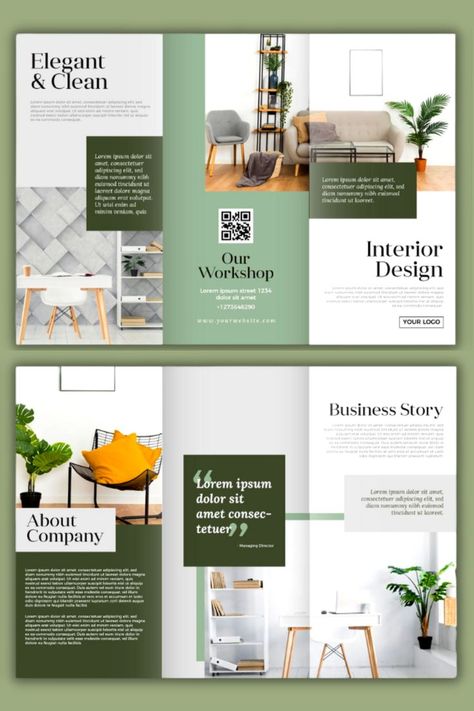 Marketing Brochure Ideas, Interior Design Brochure Ideas, Modern Trifold Brochure Design, Tri Fold Brochure Design Creative, Product Brochure Design Inspiration, Apartment Brochure Design, Trifold Brochure Design Layout Creative, Broucher Design Creative, Modern Brochure Design Creative