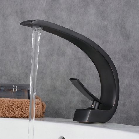 Black Sink Faucet, Oil Rubbed Bronze Bathroom, Bathroom Faucets Waterfall, Black Faucet, Modern Bathroom Sink, Black Sink, Bathroom Sink Taps, Bath Sinks, Single Handle Bathroom Faucet