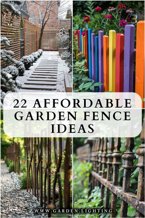 a collage of different garden fence ideas with text overlay Garden Fence Ideas Diy Cheap, Garden Fence Ideas Diy, Fence Ideas Diy, Fence Ideas Garden, Diy Fence Ideas Cheap, Plastic Garden Fencing, Cheap Garden Fencing, Small Garden Fence, Fenced Vegetable Garden