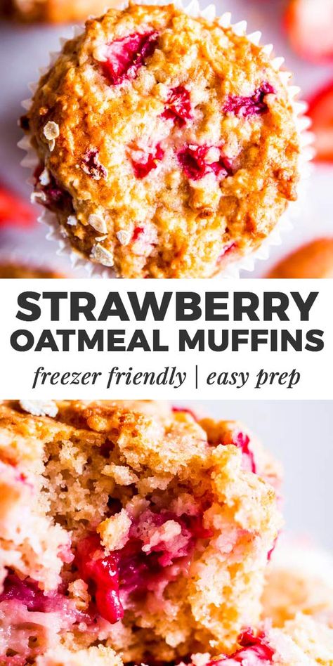 Strawberry Oatmeal Muffins, Oatmeal Strawberry, Muffins Oatmeal, Muffins Breakfast, Menu Sarapan Sehat, Baked Doughnuts, Strawberry Oatmeal, Mother's Day Brunch, Oatmeal Muffins