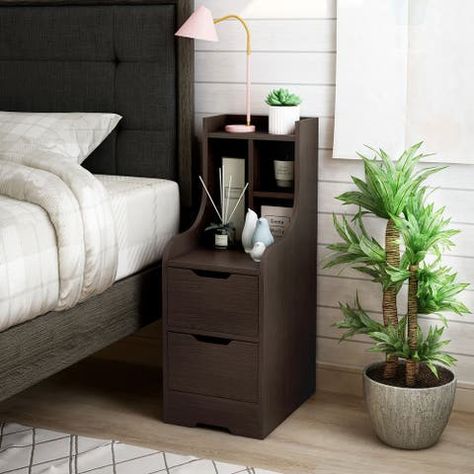 Narrow Nightstand, Wood Bedside Table, Nightstand Storage, 2 Drawer Nightstand, Furniture Of America, Drawer Nightstand, Furniture Outlet Stores, Cubbies, Floating Nightstand