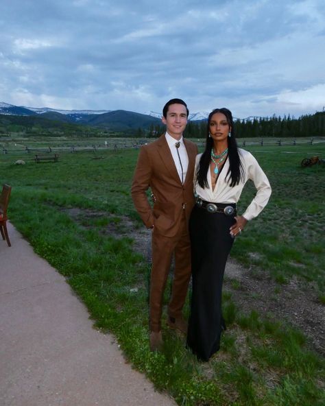 Old Money Dress Aesthetic, Old Money Dress, Matching Couple Outfit, Money Dress, Western Glam, Cocktail Party Outfit, Swirl Couples, Black Cowgirl, Jasmine Tookes