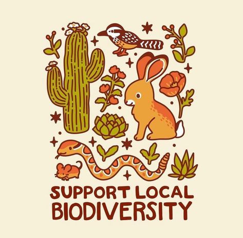 Southwest by @drawnbynana Support Local Biodiversity, Instagram Post Illustration, Funky Illustrations Design, Lil Doodles, Wildlife Illustration, Arte Aesthetic, Tiny Art, Tshirt Illustration, Happy Hippie