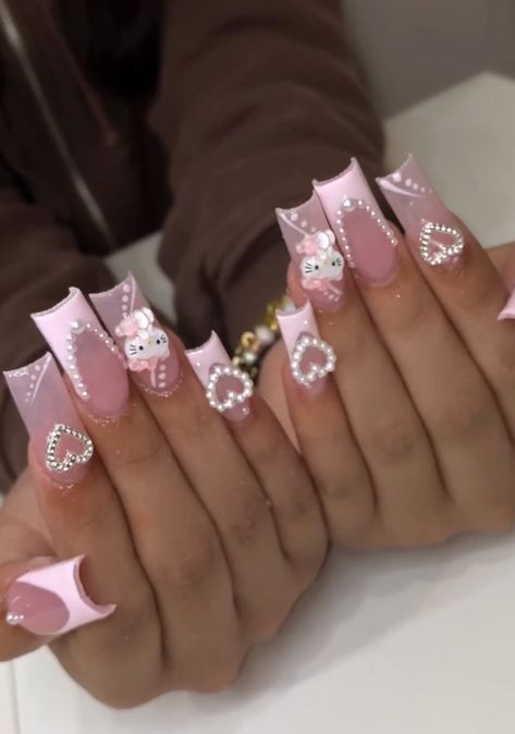 Hello Kitty Nails Acrylic, Nails Hello Kitty, Art Hello Kitty, Hello Kitty Nails Art, Kitty Nails, Girly Acrylic Nails, Cute Acrylic Nail Designs, Hello Kitty Nails, Really Cute Nails