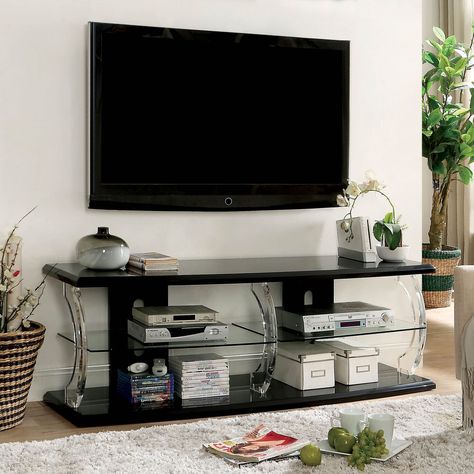 Furniture of America Vedot LED TV Stand Tv Stand Measurements, Black Tv Console, Modern Media Center, Edge Aesthetic, 60 Inch Tv Stand, Contemporary Tv Stand, 60 Tv Stand, Led Tv Stand, Wooden Tv