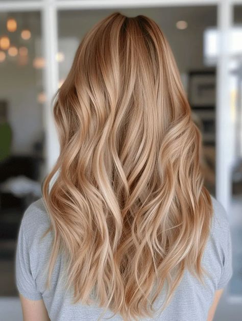 Haircuts For Wavy Hair Long, Light Strawberry Blonde Hair, Dark Strawberry Blonde Hair, People Embracing, Red And Blonde, Peekaboo Hair Colors, Dark Strawberry Blonde, Light Strawberry Blonde, Spring Haircuts