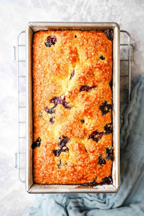 Made with Greek yogurt and olive oil and bursting with juicy blueberries in every bite, this moist and delicious blueberry loaf cake is the perfect breakfast, snack or dessert! Blueberry Yogurt Loaf, Cake With Greek Yogurt, Cake With Yogurt, Blueberry Loaf Cake, Peach Blueberry Crisp, Blueberry Yogurt Cake, Blueberry Loaf Cakes, Orange Loaf Cake, Greek Yogurt Cake