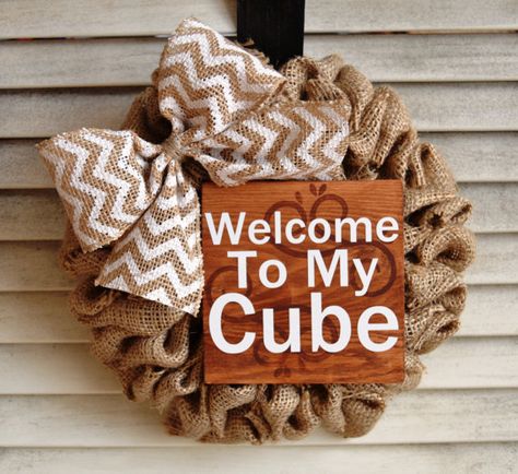 Hey, I found this really awesome Etsy listing at https://www.etsy.com/listing/226990151/cubicle-wreath-burlap-wreath-office Office Cubical Decor, Cubby Decor, Cubical Ideas, Work Cubicle Decor, Cubicle Organization, Cubicle Ideas, Desk Decor Office, Cube Decor, Office Cube